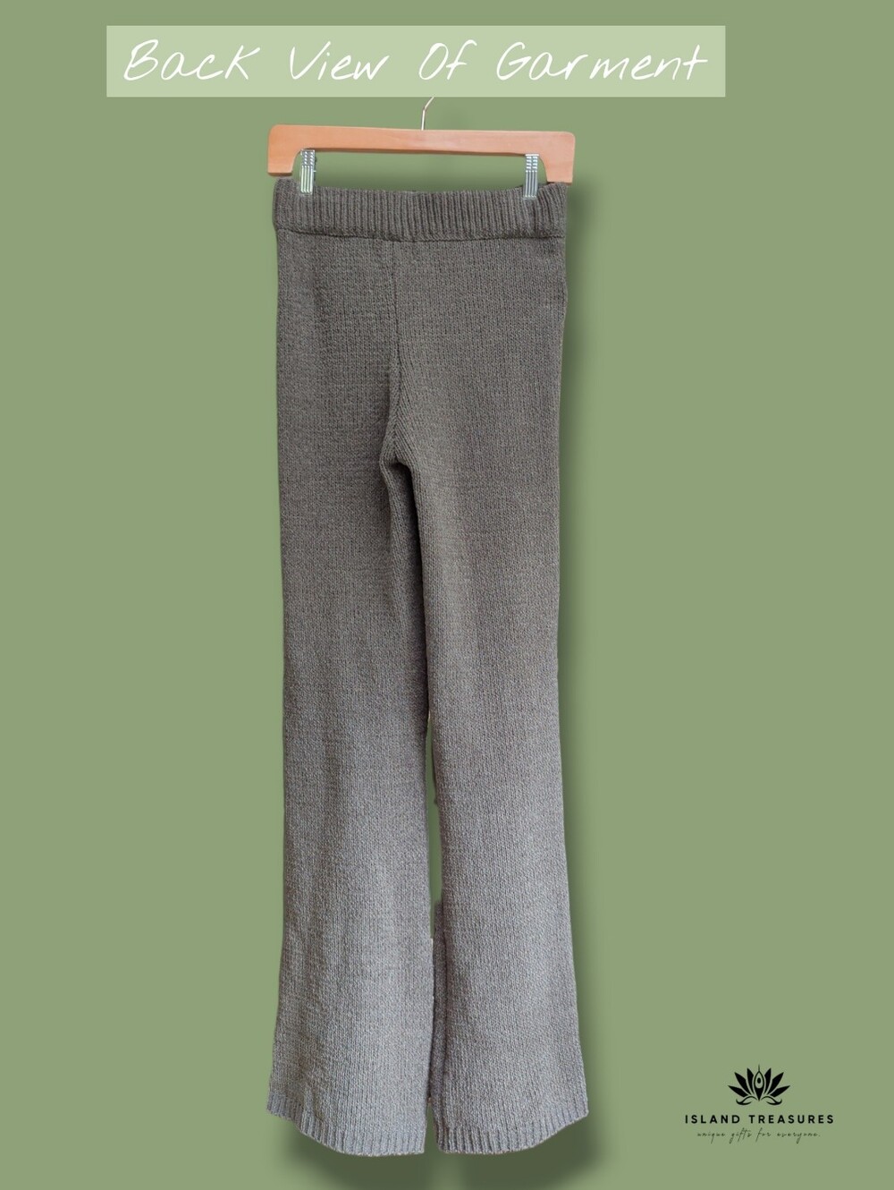 Blink Sz Small High Waist Wide Leg Knit Pant Olive Green Drawstring Waist Flare - Picture 12 of 16